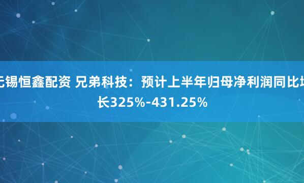 无锡恒鑫配资 兄弟科技：预计上半年归母净利润同比增长325%-431.25%